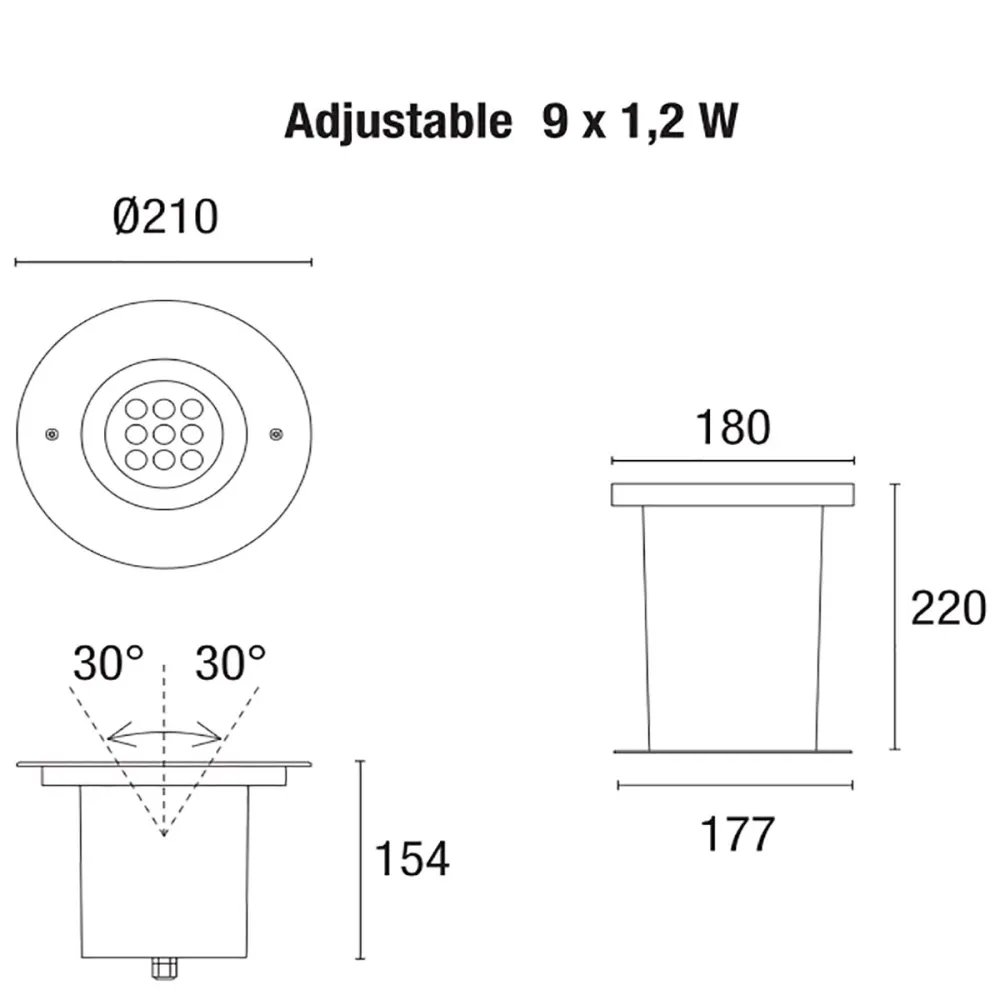 PAN International Spot encastrable BART MULTILED RÉGLABLE 9x1,2W