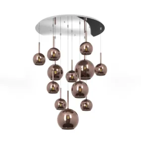 Moderne Pendelleuchte, Glas, Ampulle, geblasen, 12-flammig, farbig.