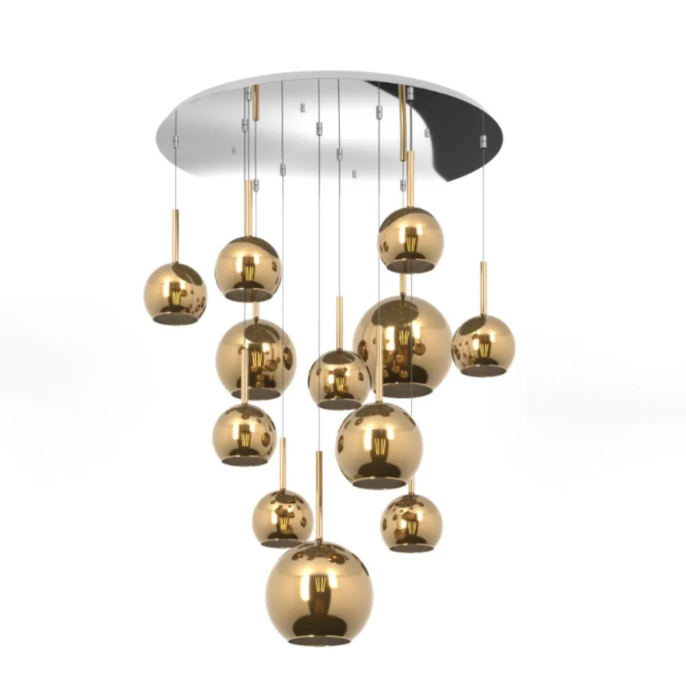 Moderne Pendelleuchte, Glas, Ampulle, geblasen, 12-flammig, farbig.