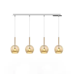 Suspension moderne, verre, burette, soufflée, quatre lumières, colorée.