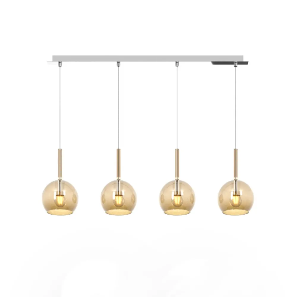 Moderne Pendelleuchte, Glas, Menage, geblasen, vierflammig, farbig.