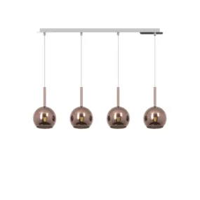 Suspension moderne, verre, burette, soufflée, quatre lumières, colorée.