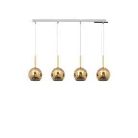 Suspensión moderna, vidrio, vinagrera, soplada, cuatro luces, coloreada.