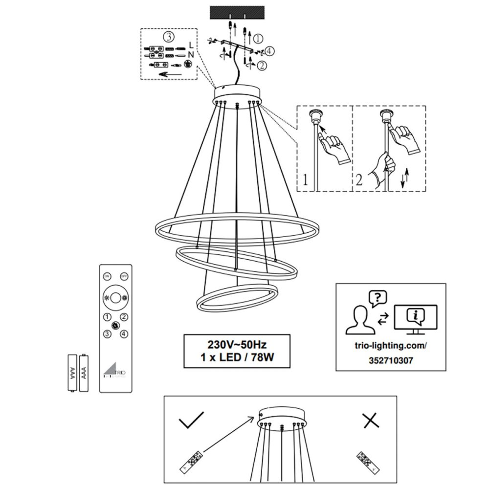 Lampadario TRIO Lighting AARON 352710307 LED RGBW