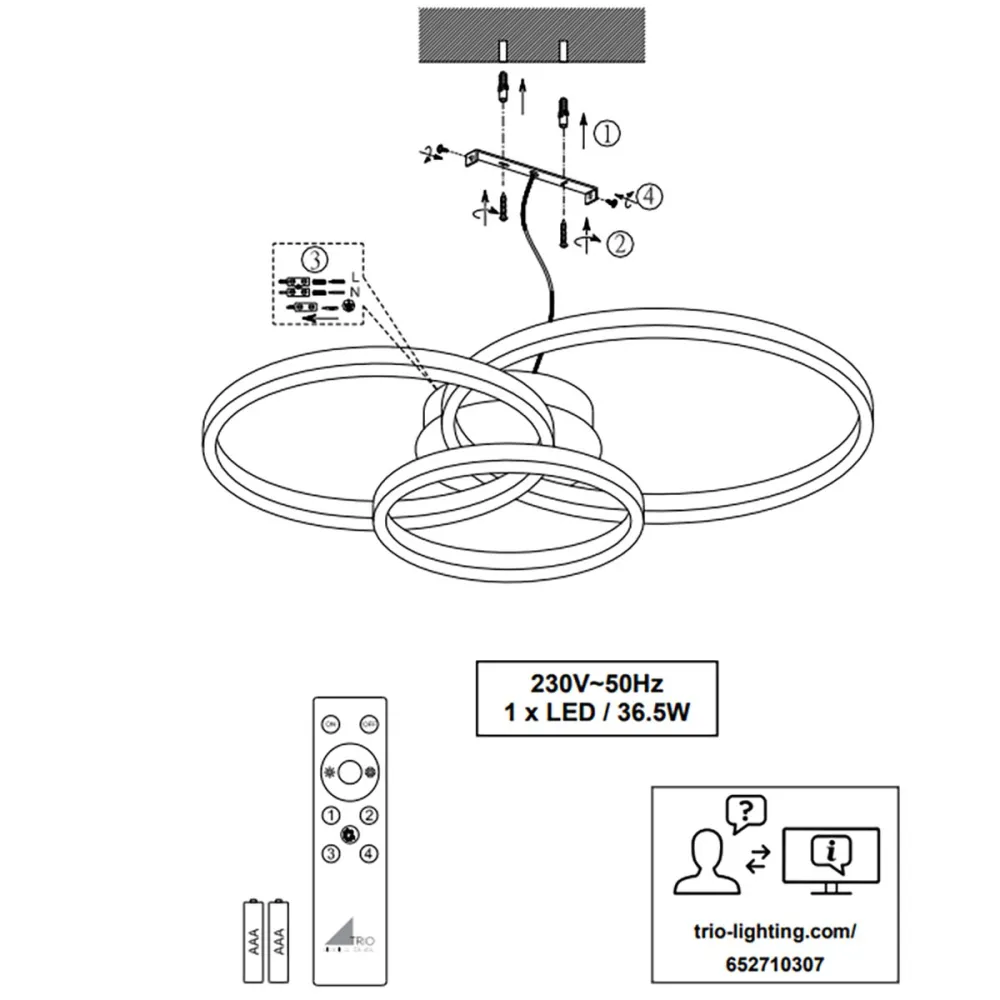 TRIO Lighting AARON 652710342 RGBW LED-Deckenleuchte