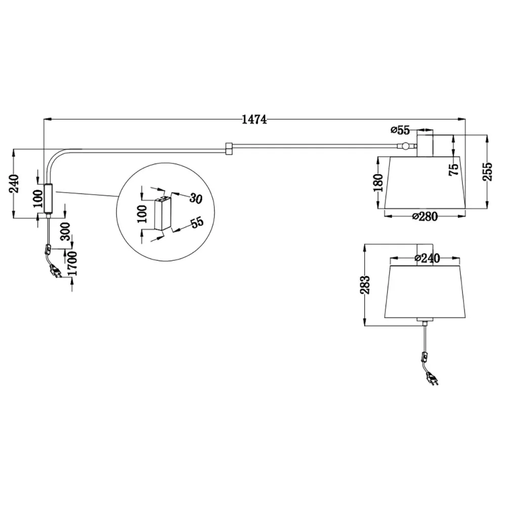 Braccio parete snodabile orientabile Trio Lithing BALDO 200600132