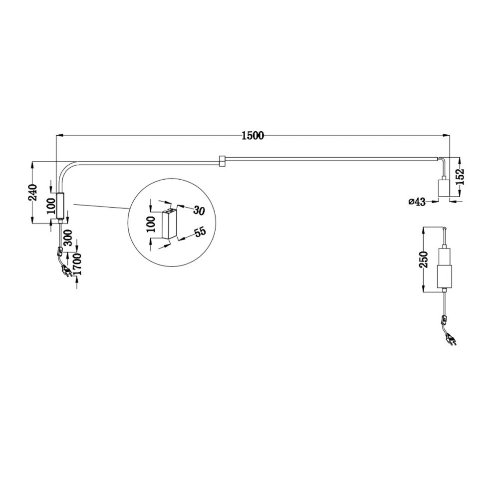 Braccio parete snodabile orientabile Trio Lithing LINE 200200132