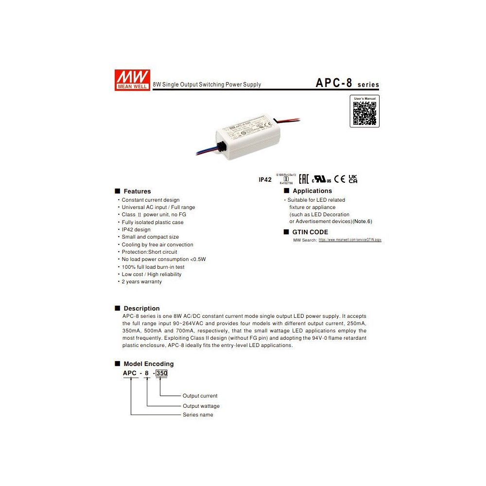 Driver Lampadari Bartalini APC 8 350 CC-350 mA 8W