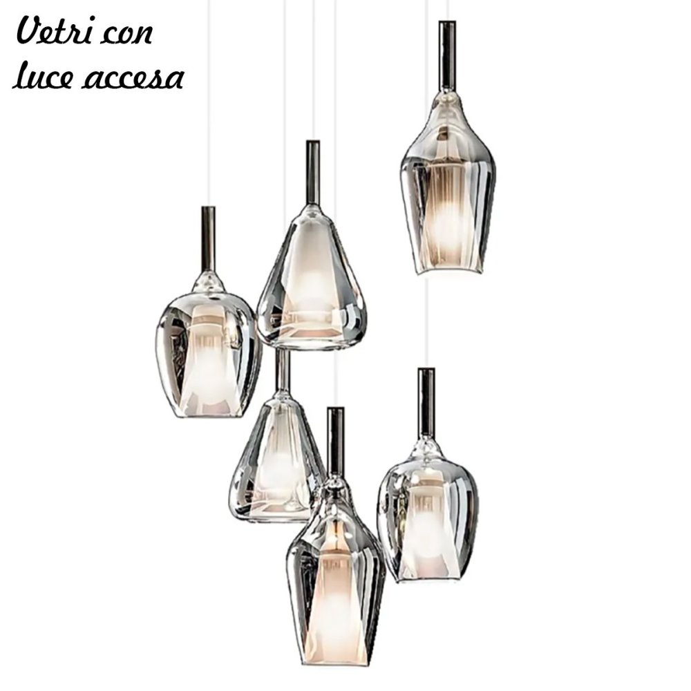 Lampadario vetro cromo specchiato Gea Luce OFELIA S10 S11 S12