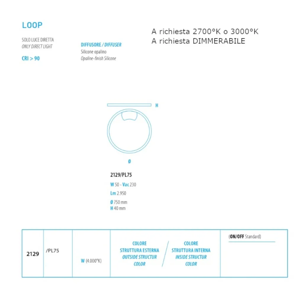 Lámpara de techo moderna Fratelli Braga LOOP 2129 PL75 LED aluminio