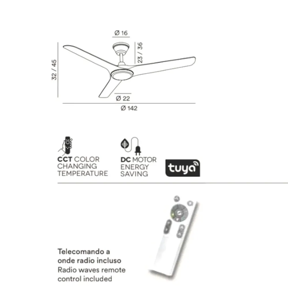 Ventilador de techo moderno Perenz NOVA 7194 BCT LED IP66
