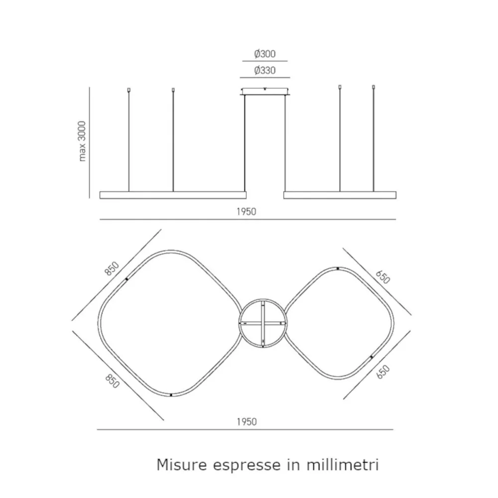 Lustre moderne à LED Gea Luce CRISEIDE S2D SQUARE FCRSB5Q