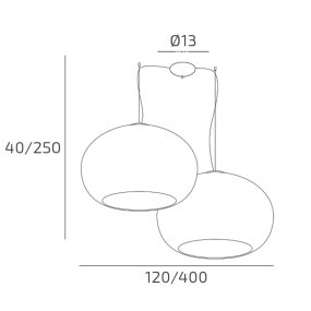 Lustre 2 lumières en verre soufflé gris tourterelle Top light CASPER 1218 S2 S55 TO