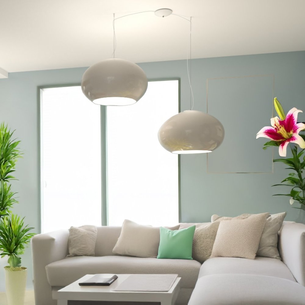 Lustre 2 lumières en verre soufflé gris tourterelle Top light CASPER 1218 S2 S55 TO