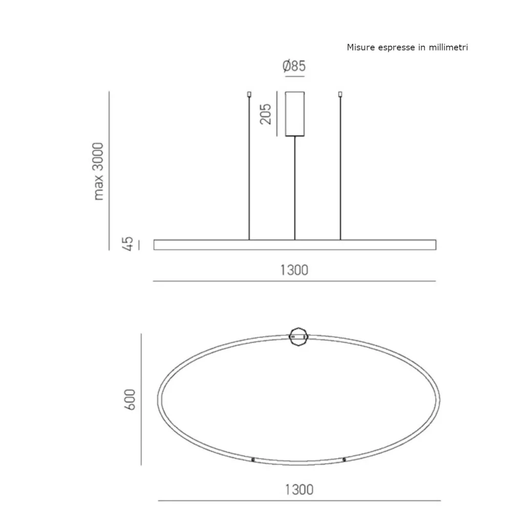 Lampadario moderno Gea Luce CRISEIDE S1G OVALE FCRSB9O LED