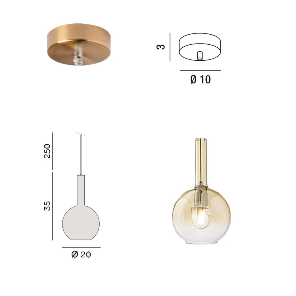 Lámpara colgante de cristal ámbar Perenz LOLLIPOP 8554 AM 6247 OB
