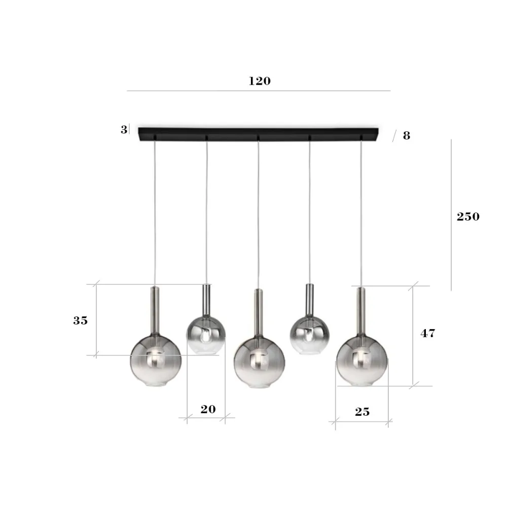 Perenz LOLLIPOP 8035 N 8554 SP 8556 SP Pendelleuchte aus verspiegeltem Rauchglas