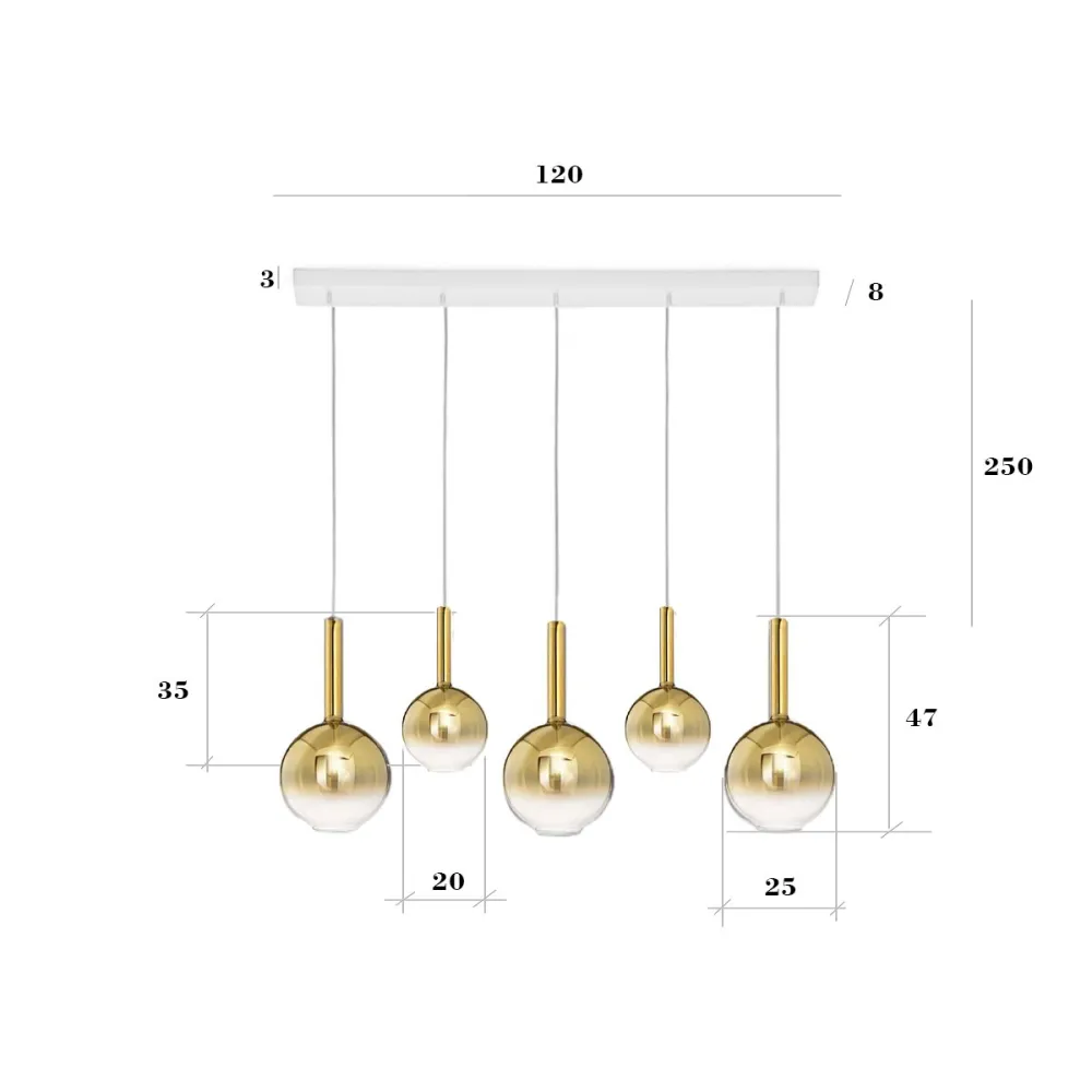 Perenz LOLLIPOP 8035 B 8554 OR 8556 OR Pendelleuchte aus verspiegeltem Goldglas