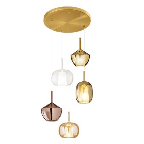 Perenz illumina RAIN S5 E27 LED Kronleuchter mehrfarbiges Glas brüniertes Messing