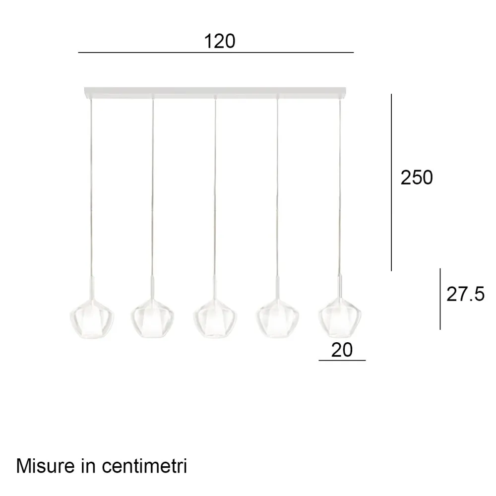 Lampadario Perenz illumina RAIN S5 BR B TR E27 LED vetri trasparenti base bianca