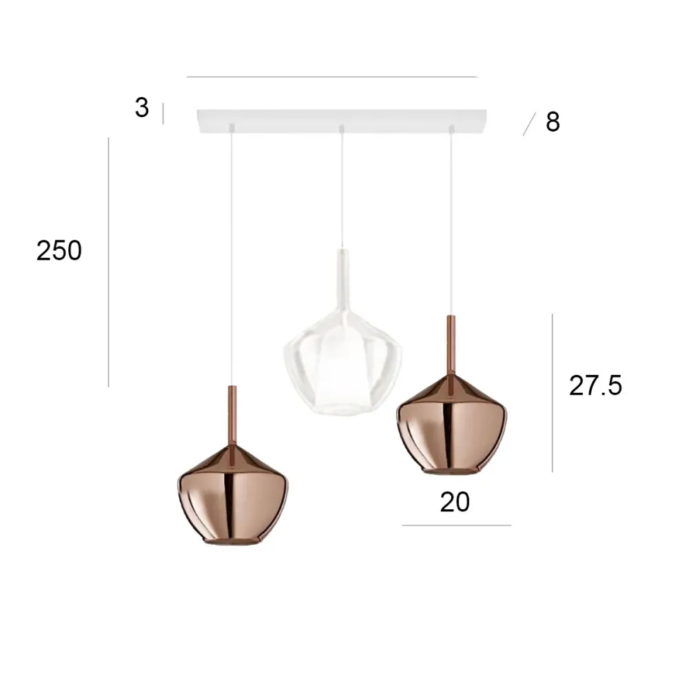 Lampadario Perenz illumina RAIN S3 BR B 8250 TR RM E27 LED vetri trasparenti base bianca