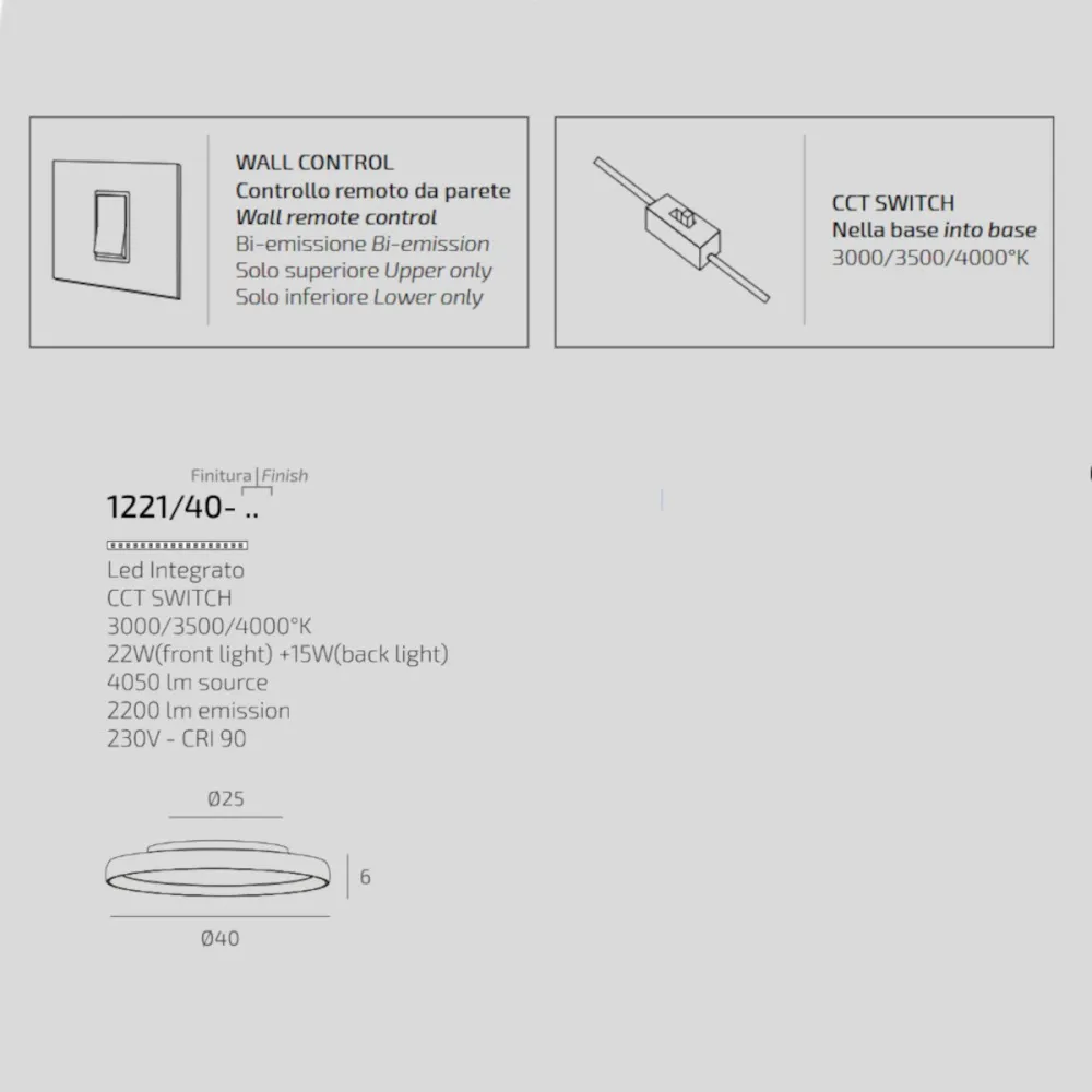 Lámpara de techo moderna Top light PLANA 1221 40 LED CCT SWITCH
