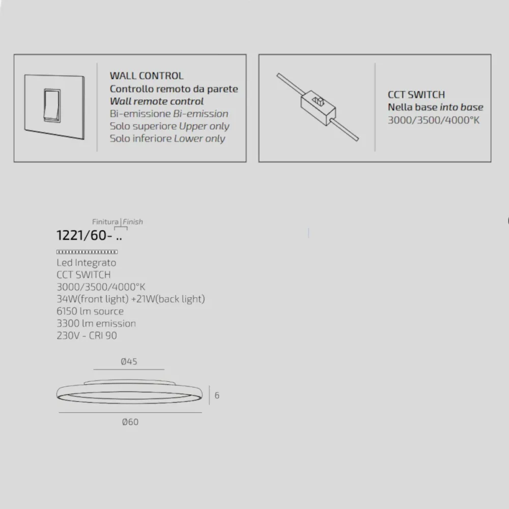 Lámpara de techo moderna Top light PLANA 1221 60 LED CCT SWITCH