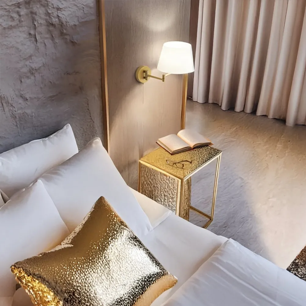 Applique braccio classico Perenz CRANE 8474 OR E27 LED metallo oro opaco paralume tessuto