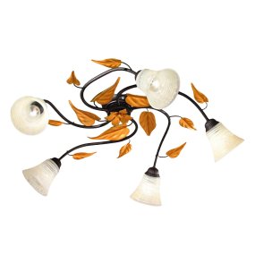 Plafoniera classica Due P illuminazione TOSCA PL5 E14 LED metallo bianco anticato vetro bianco paglierino