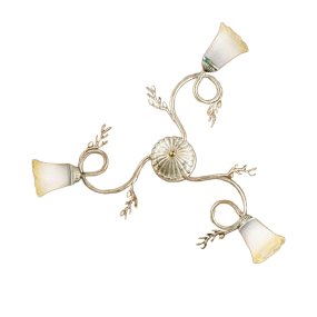 Klassische Deckenleuchte Due P Illuminazione ELENA PL3 E14 LED, antikweißes Metall, goldfarbenes Glas