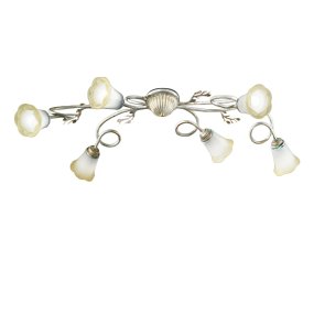 Lámpara de techo clásica Due P Illuminazione ELENA PL6 E14 LED metal blanco antiguo cristal ámbar con pantalla dorada