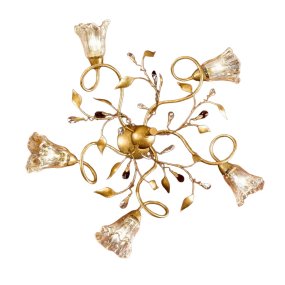 Lámpara de techo clásica Due P Illuminazione EMMA PL5 E14 LED metal francés oro ámbar vidrio cristal gotas