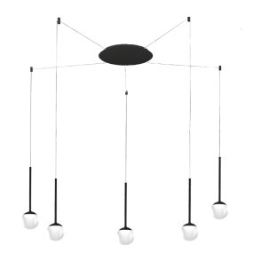 Lustre moderne Promoingross LOLLYPOP S5A NE LED CCT 2677LM, métal noir, méthacrylate blanc