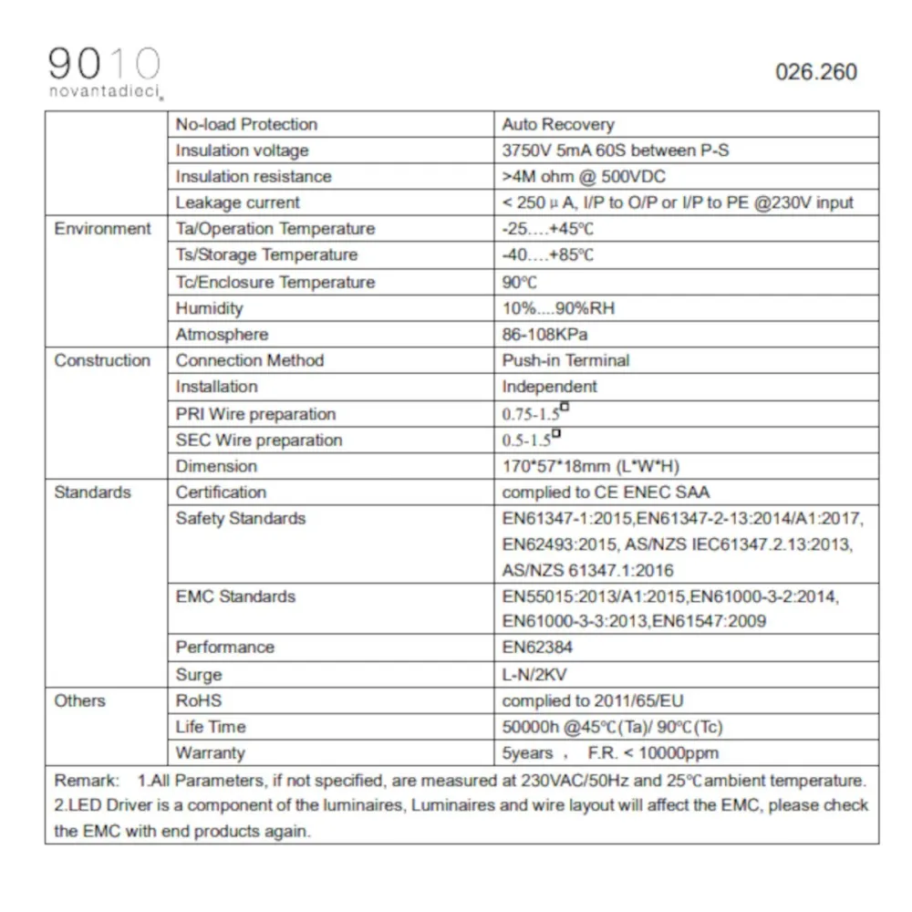 Belfiore 9010 026.260 Netzteil-Treibertransformator 60W 24V