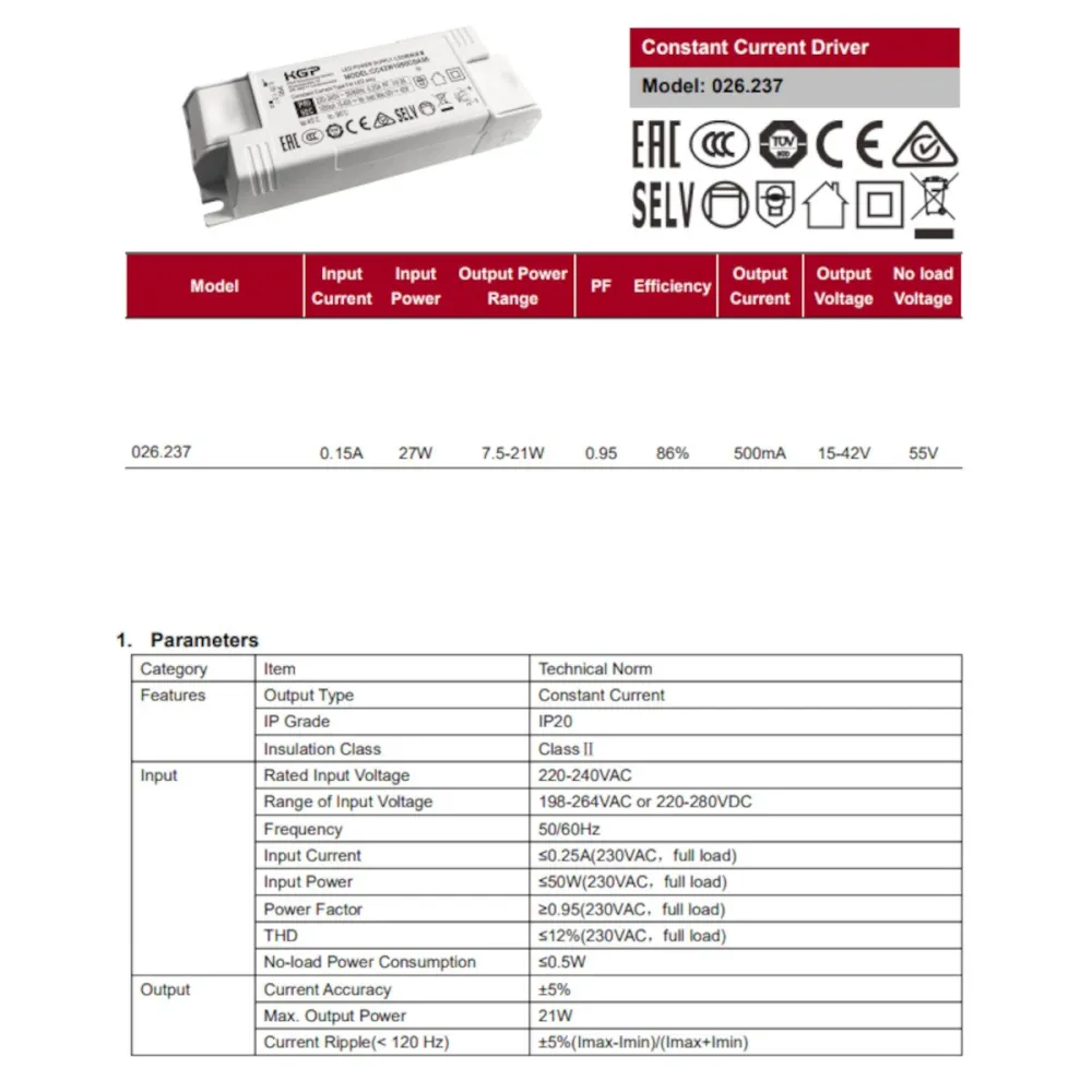 Controlador Belfiore 9010 026.237 18W 500mA