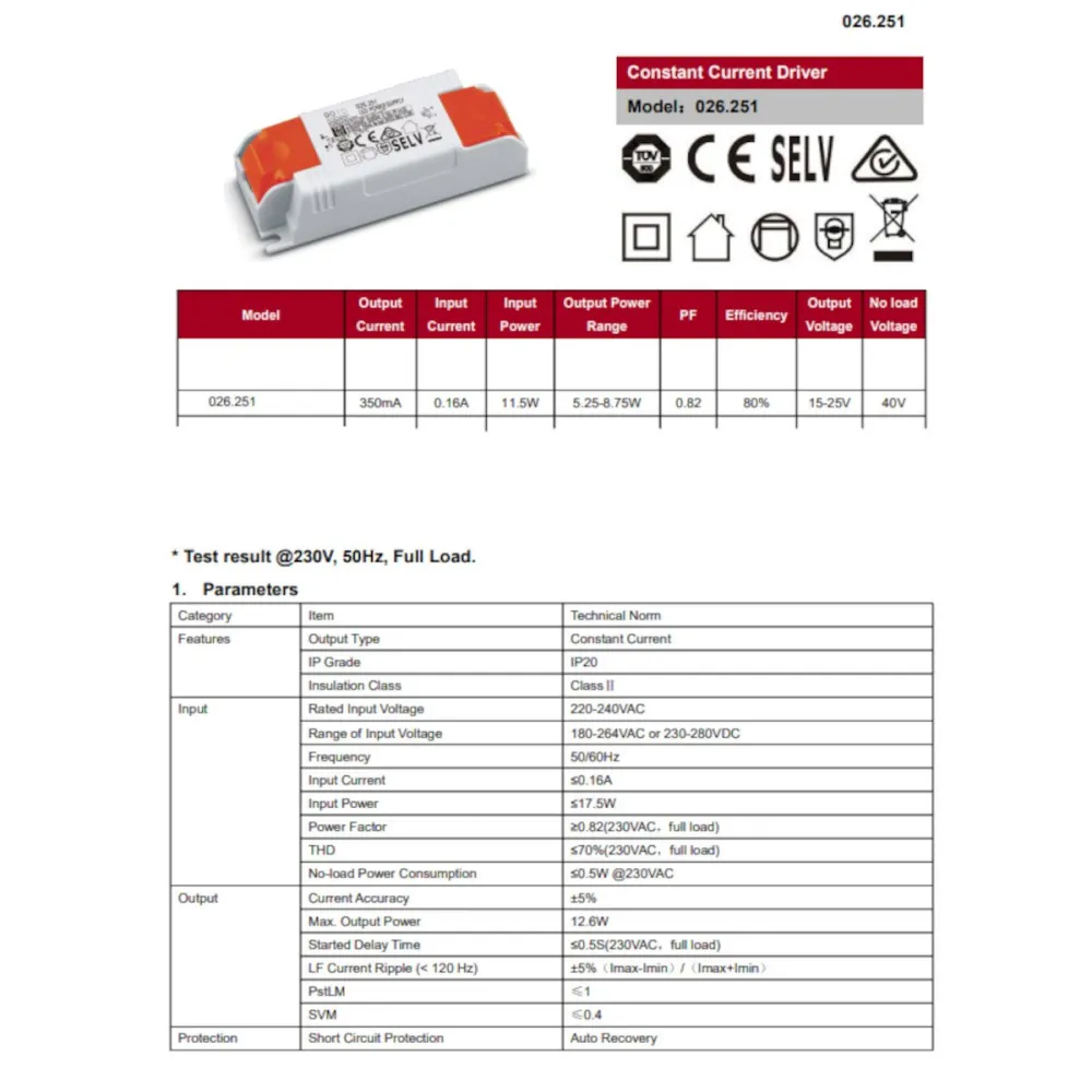 Fuente de alimentación para foco empotrable LED 4105 de 8W.