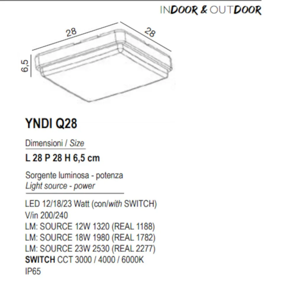 Plafonnier LED Promoingross YNDI Q28 CCT IP65 en méthacrylate de PVC