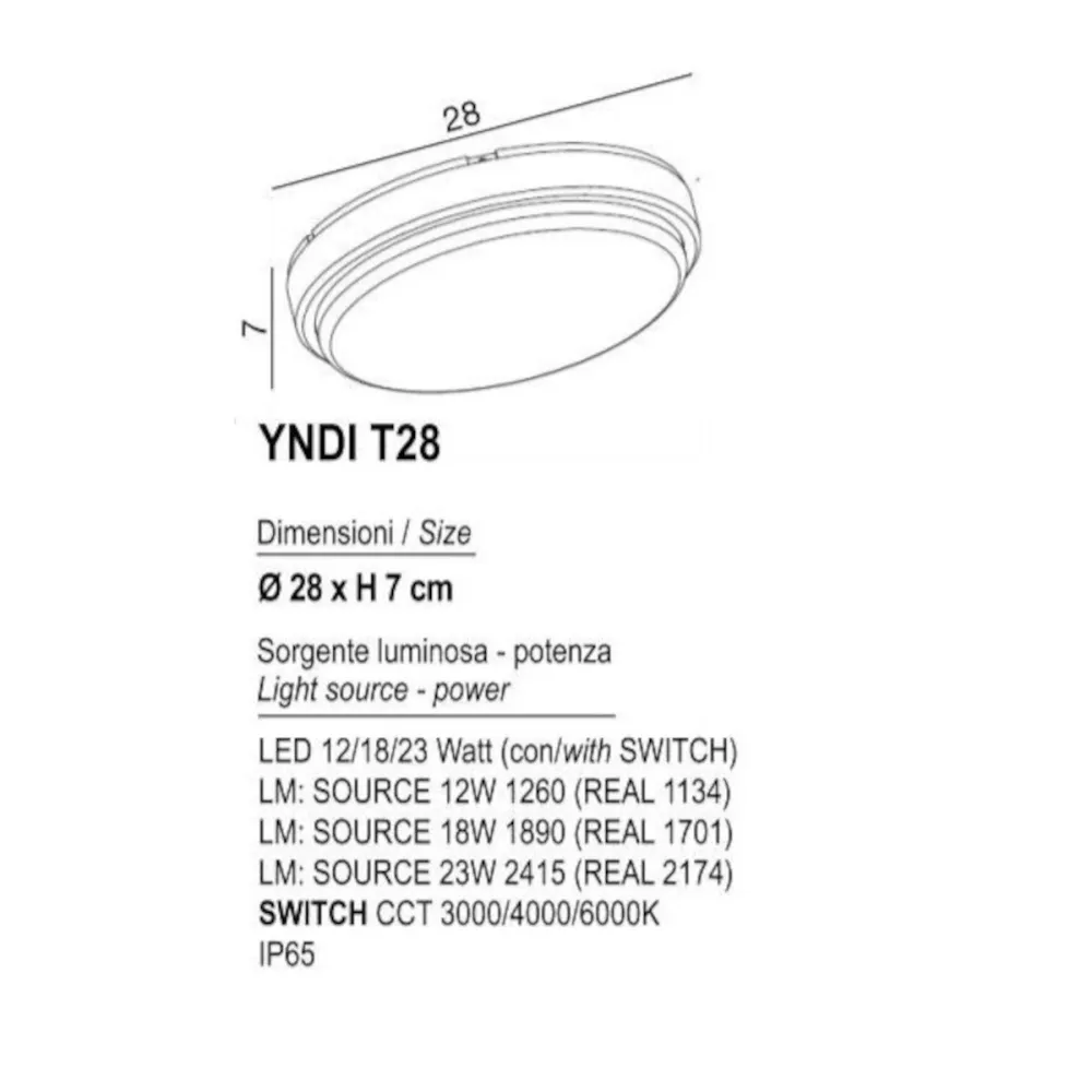 Plafonnier LED Promoingross YNDI Q28 T28 WH CCT IP65