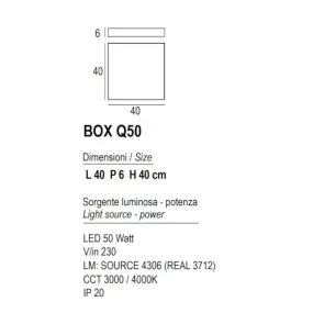 Plafoniera led Promoingross BOX Q50 CCT 40x40 metallo metacrilato