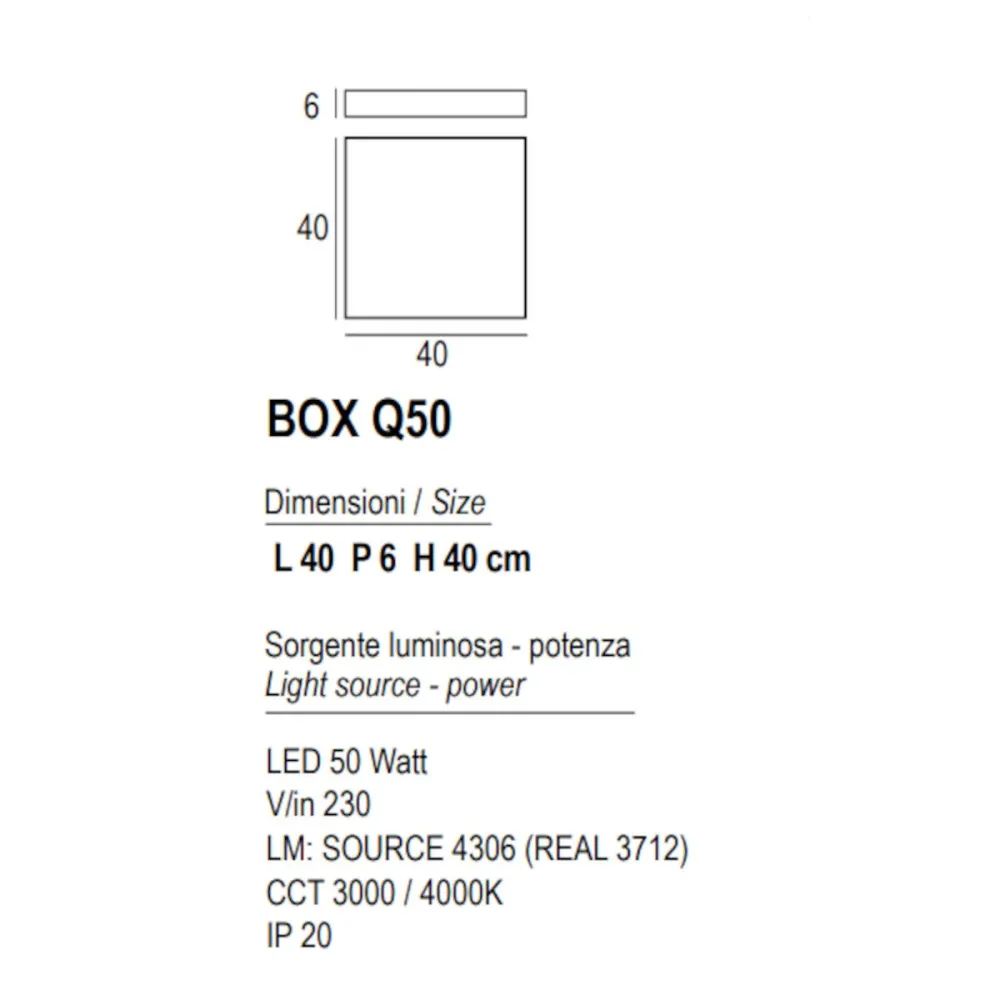 Plafoniera led Promoingross BOX Q50 CCT 40x40 metallo metacrilato
