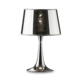 Lámpara de mesa LED moderna Ideal Lux LONDON 032368 E27 con pantalla de metal cromado y tela.