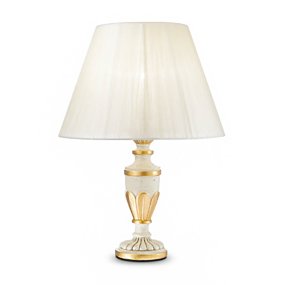 Abat-jour classico Ideal Lux FIRENZE 012889 H35 E14 LED paralume tessuto bianco foglia oro