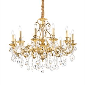 Lampadario cristallo molato Ideal Lux GIOCONDA SP12 164960 E14 LED oro