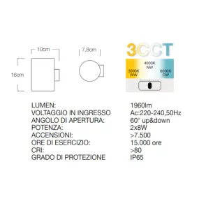 Applique moderno Lampadari Bartalini IDOR R2 LED CCT IP65
