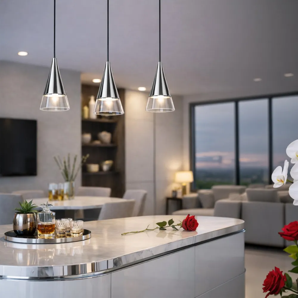 Sospensione moderna Ideal Lux CONO 321462 GU10 LED cromo lucido vetro soffiato trasparente