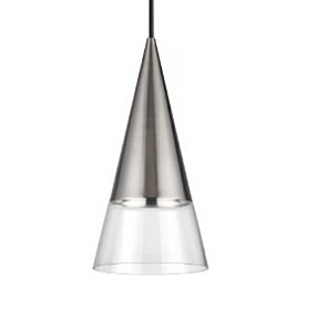 Sospensione moderna Ideal Lux CONO 322803 GU10 LED nickel satinato vetro soffiato trasparente