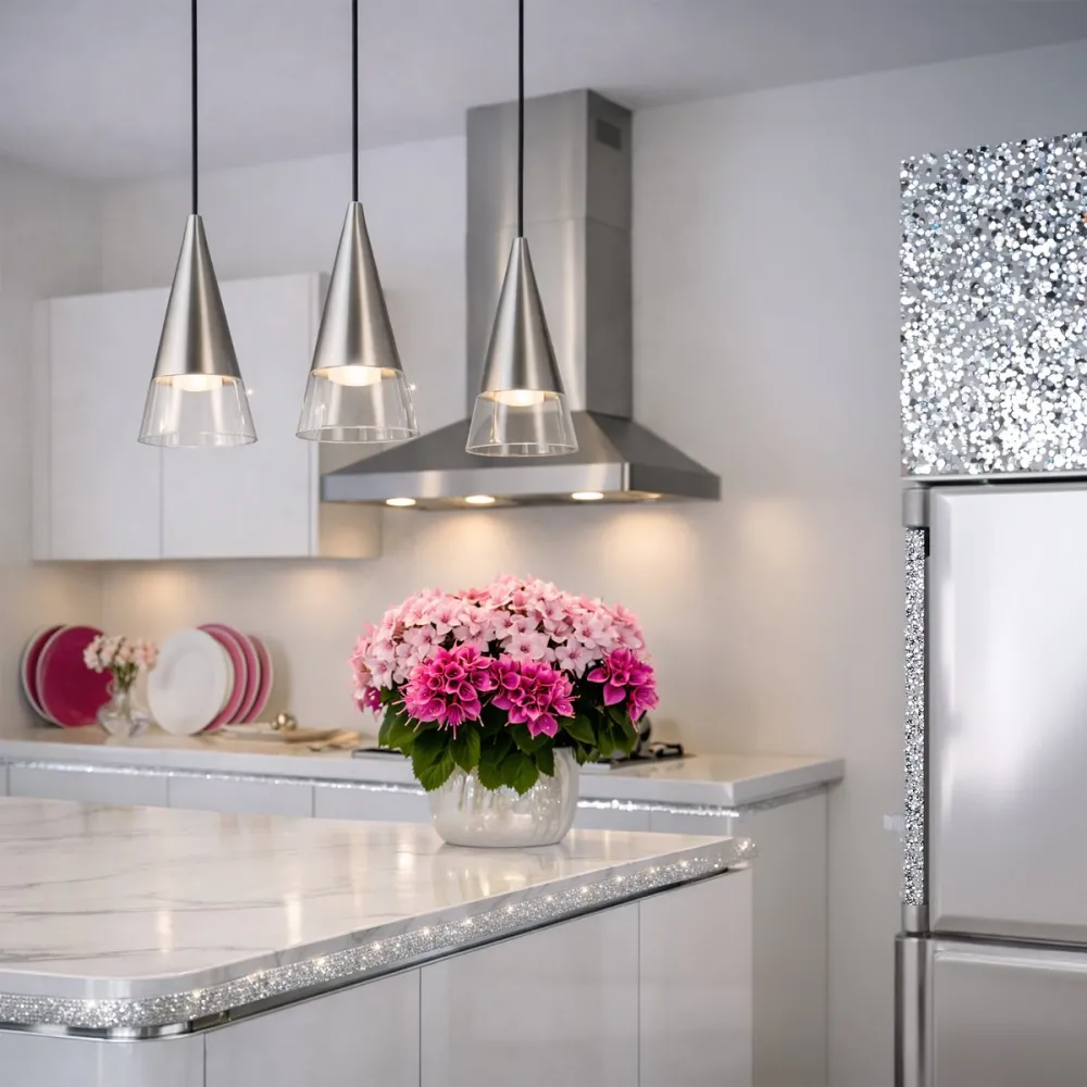 Sospensione moderna Ideal Lux CONO 322803 GU10 LED nickel satinato vetro soffiato trasparente