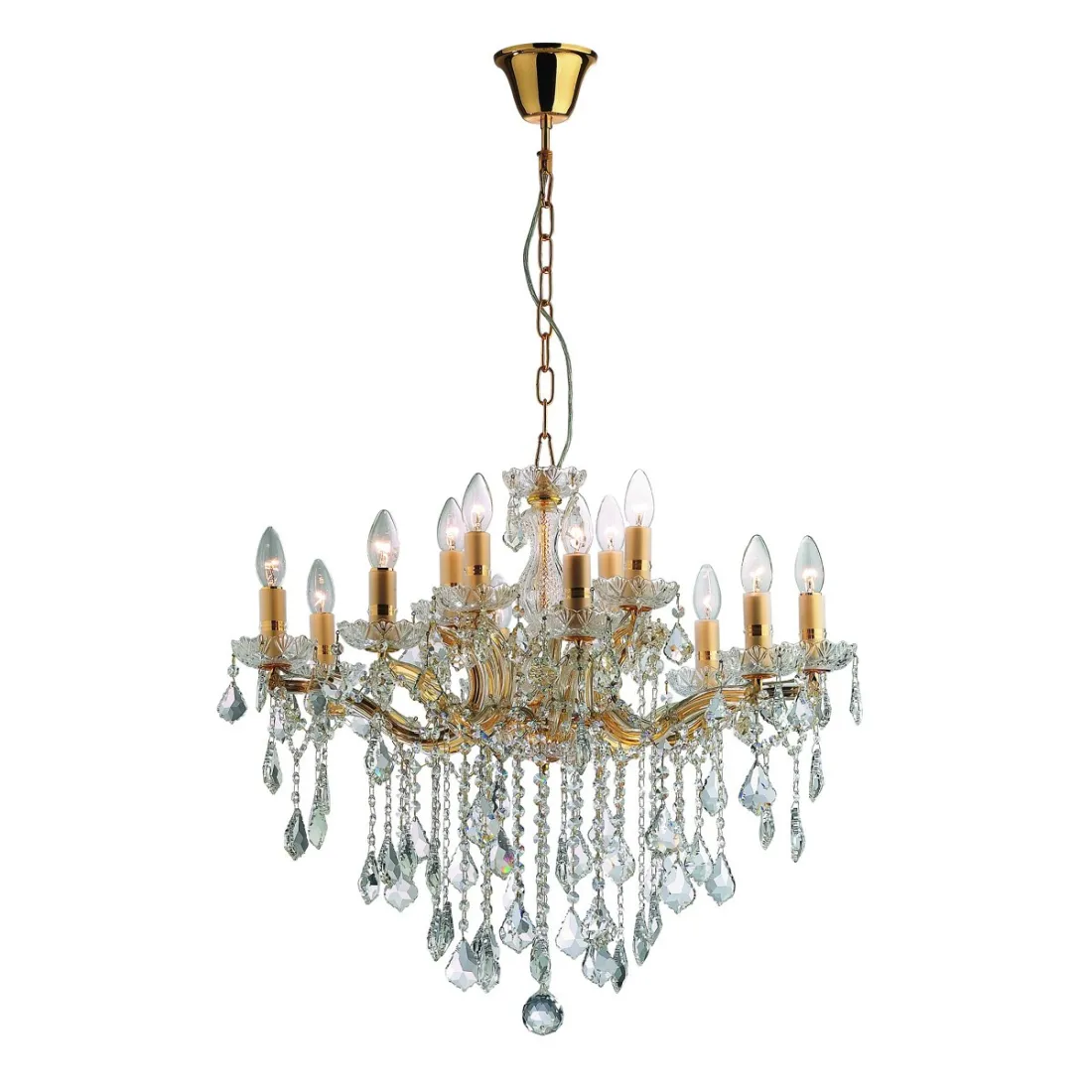 Lustre ID-FLORIAN SP12 GOLD E14 verre cristal taillé classique gouttes transparentes à l'intérieur IP20