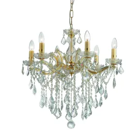 Lampadario ID-FLORIAN SP6 ORO E14 classico vetro cristallo molato gocce trasparenti interno IP20