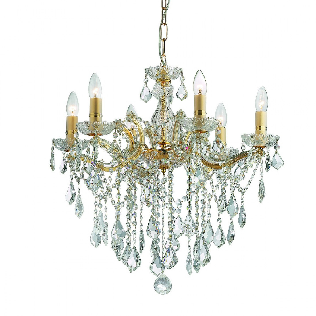 Lustre ID-FLORIAN SP6 GOLD E14 verre cristal taillé classique gouttes transparentes à l'intérieur IP20